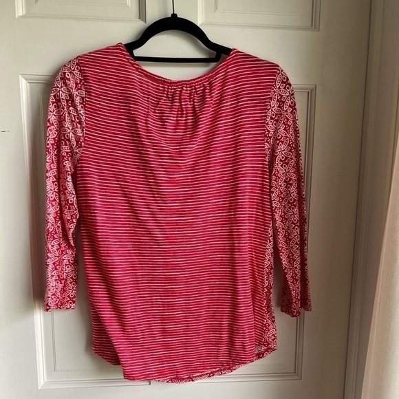 Lucky Brand Women’s Long Sleeved Top with Tassel Tie, Red & White Print.  Size M - Picture 2 of 5